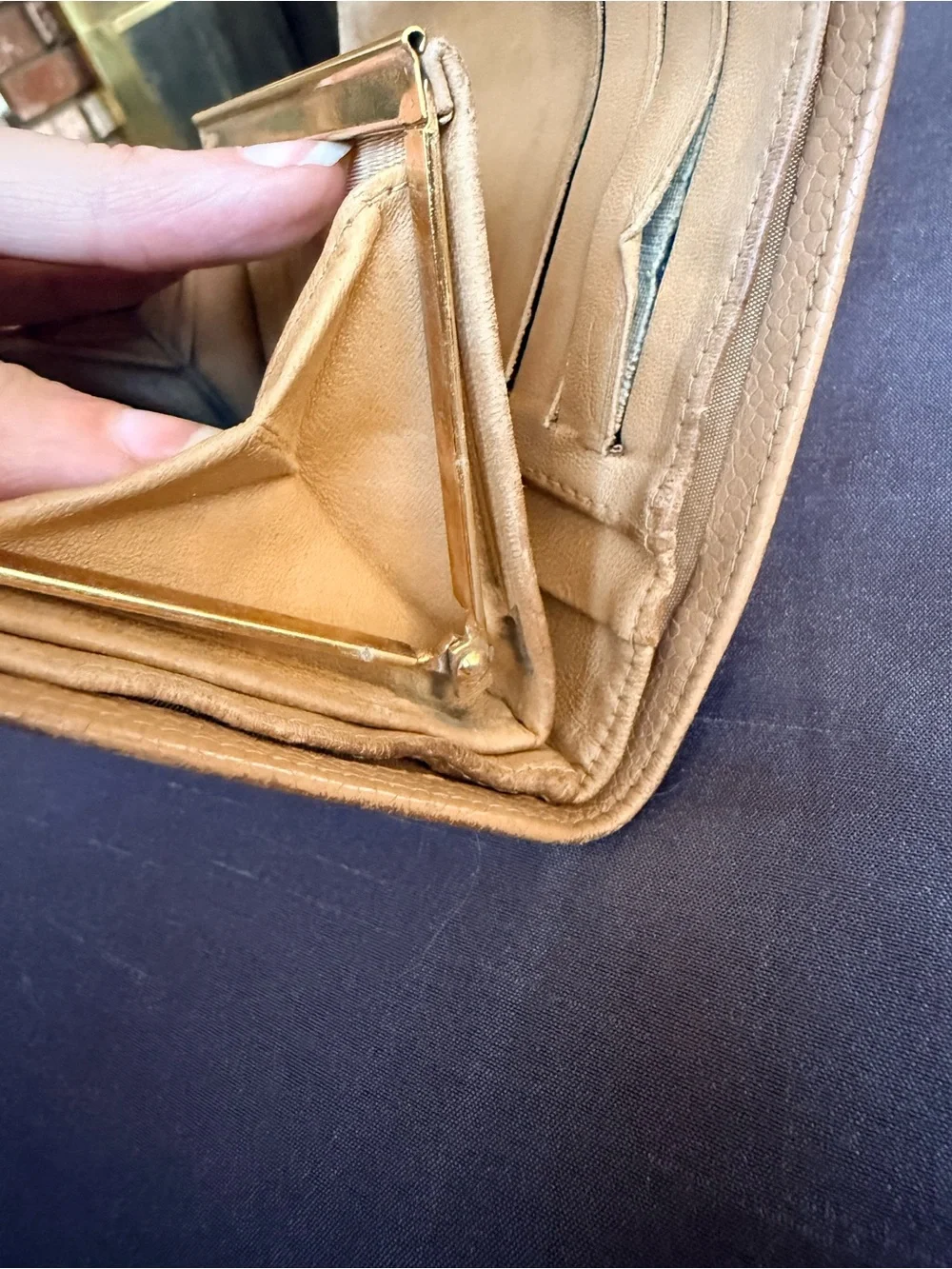 CHANEL Tan Quilted Caviar Leather Wallet with CC Logo